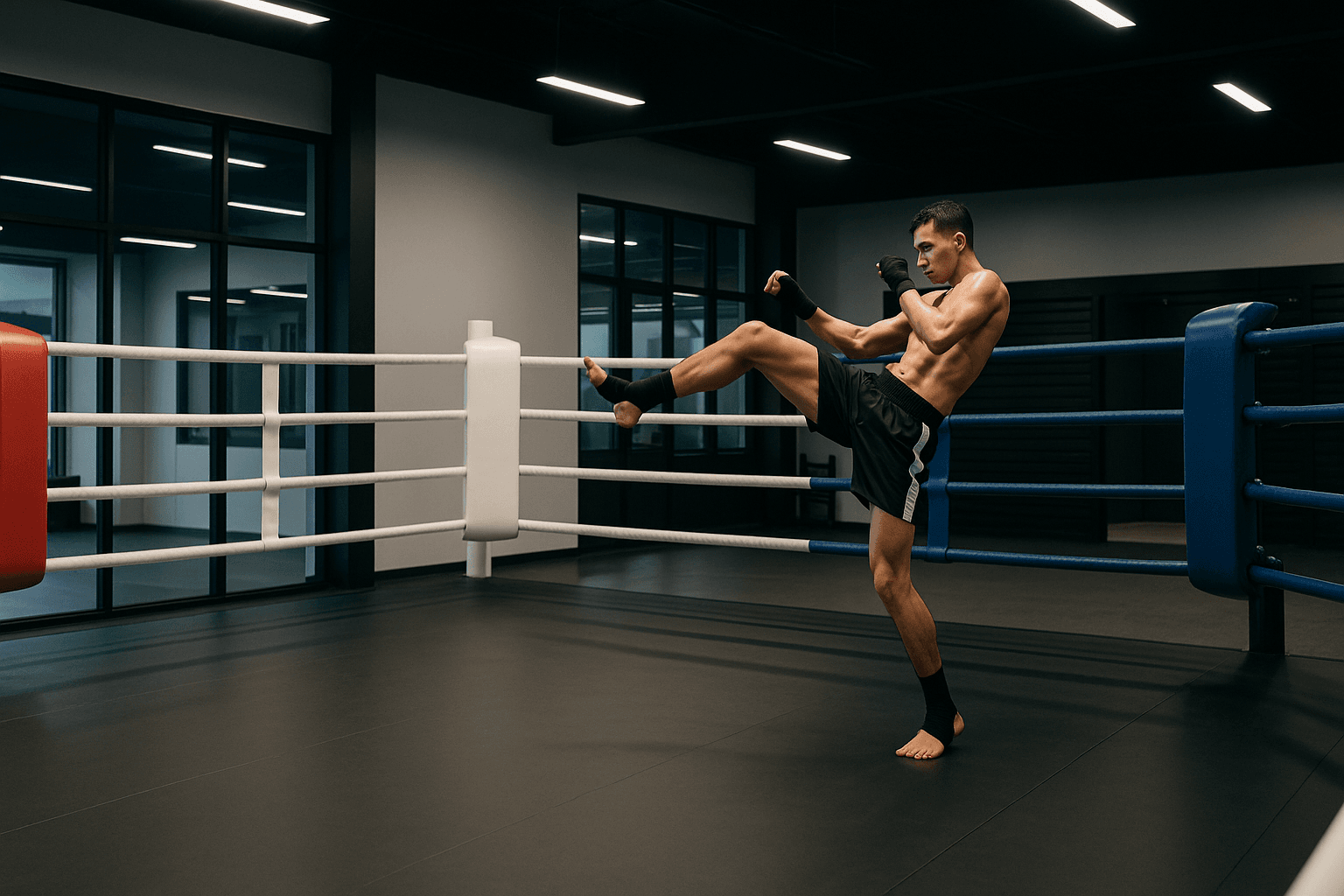 Muay Thai fighter training in a professional gym